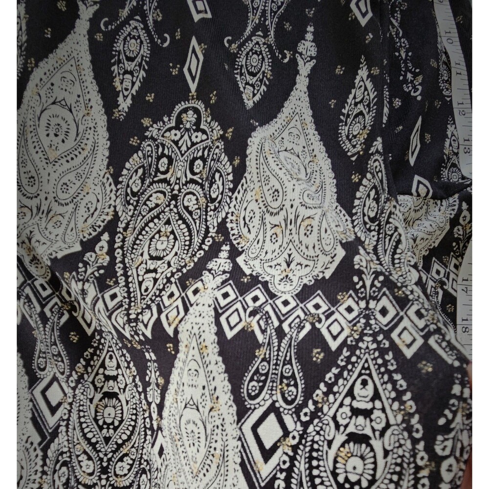 Calessa Black Moroccan Print Tunic Top Blouse Med Bell Sleeve Bohemian - Picture 7 of 9